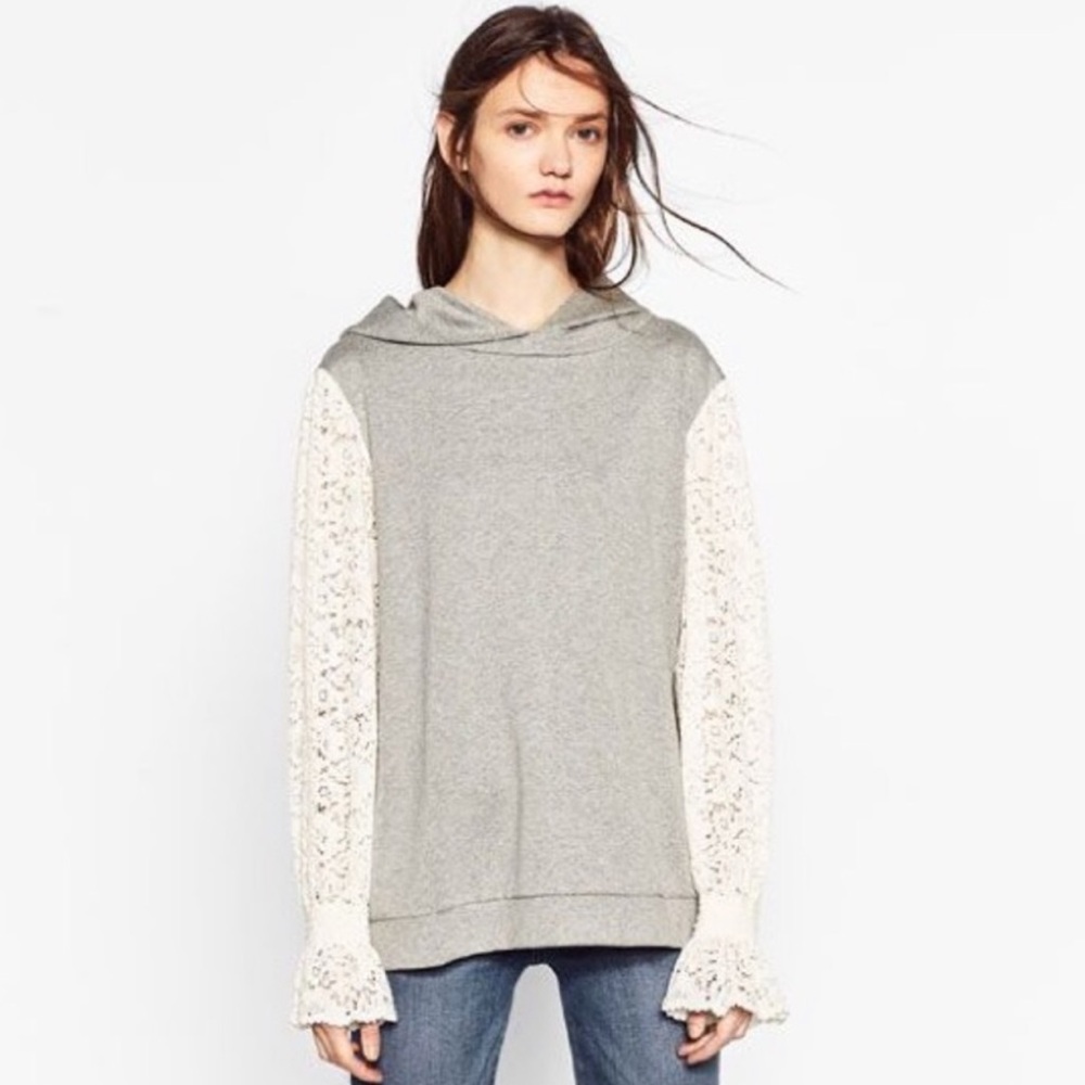 Zara Trafaluc Lace Sleeve Hoodie Gray Off …